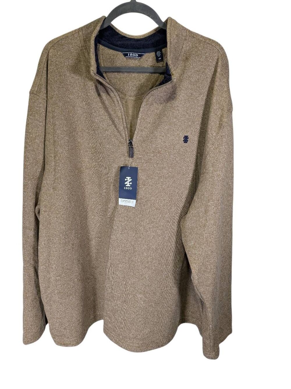 NWT IZOD BIG AND TALL MENS LONG SLEEVE QUARTER ZIP COLLARED BROWN PULLOVER SWEAT